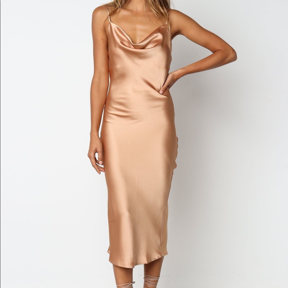 NWT Petal and Pup Persia Satin Midi Dress in Gold